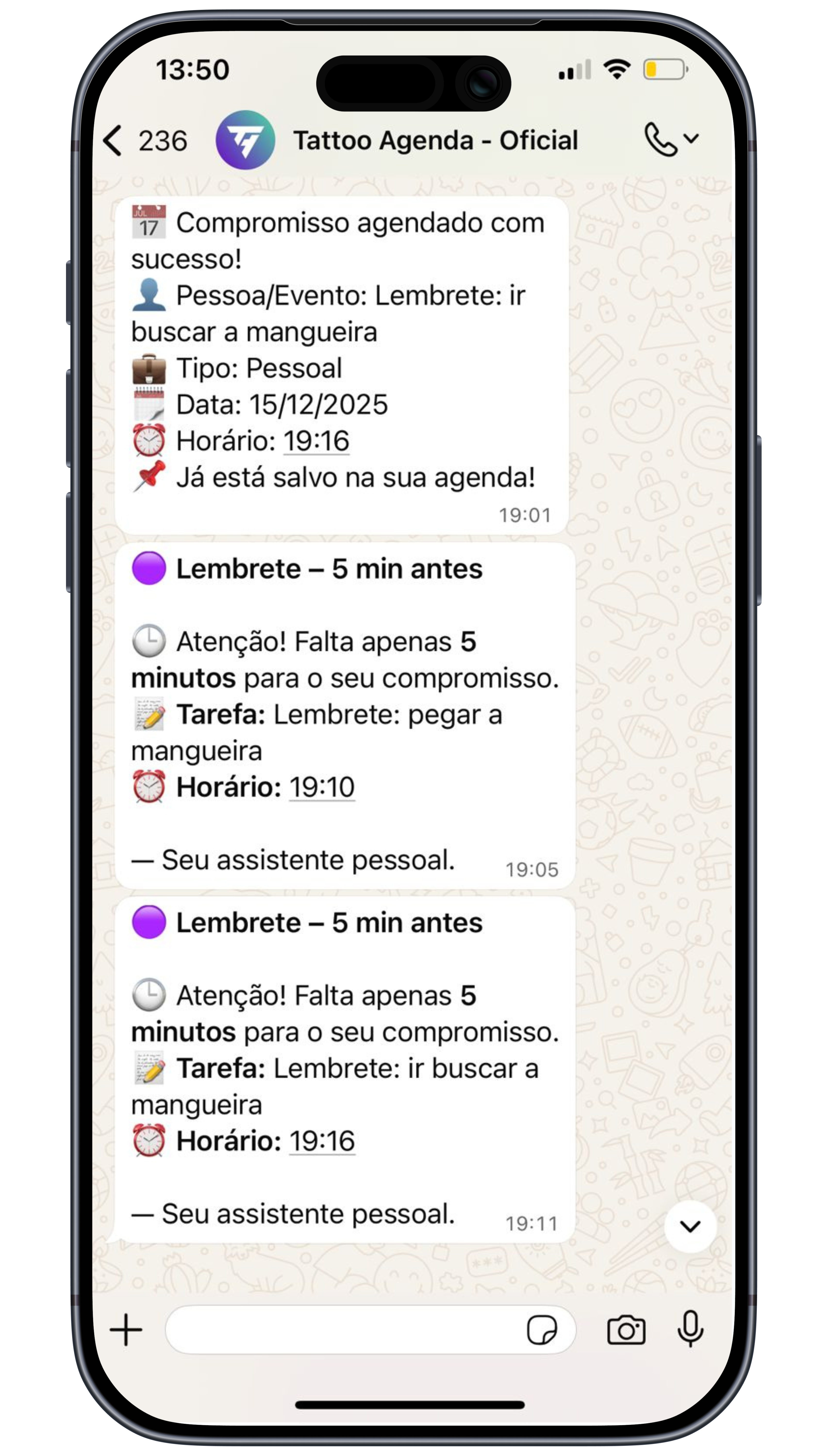 Controle seus compromissos pelo WhatsApp